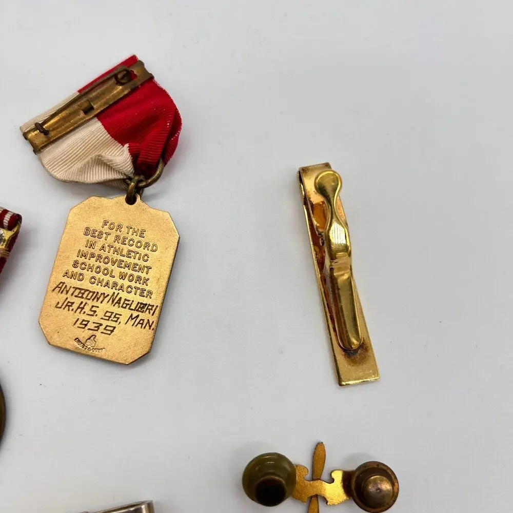 Vintage Medal & Tie Bar Lot PDNY NYPD Wingate DB Sterling Bar Propeller Pin 30s